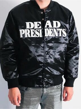Headgear Classics Men’s Black Bomber Jacket Snap-Front Lined Satin Size L